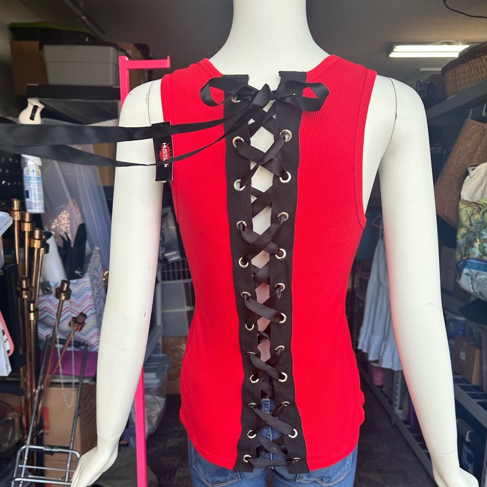 Folter Red Lace-Up Back Women’s Top